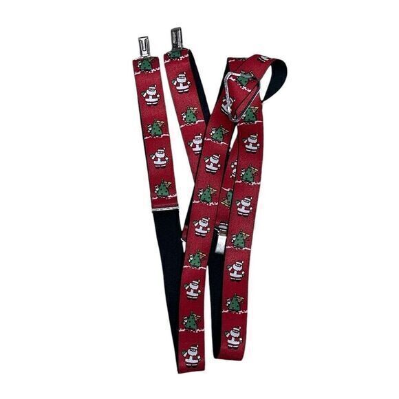 Vintage Pelican USA  Christmas Suspenders Santa‎ Christmas Tree Red Adjustable - Picture 1 of 7